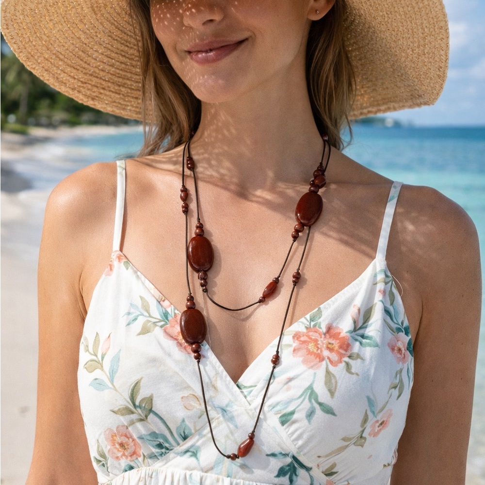 Glass Agate beaded Corded Casual Hippie BOHO Long Casual style Necklace- 34 inch